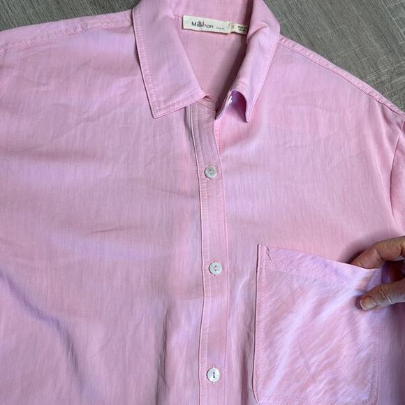 MILLIBON Women’s Pink Button Front Long Sleeve Shirt - Picture 5 of 8
